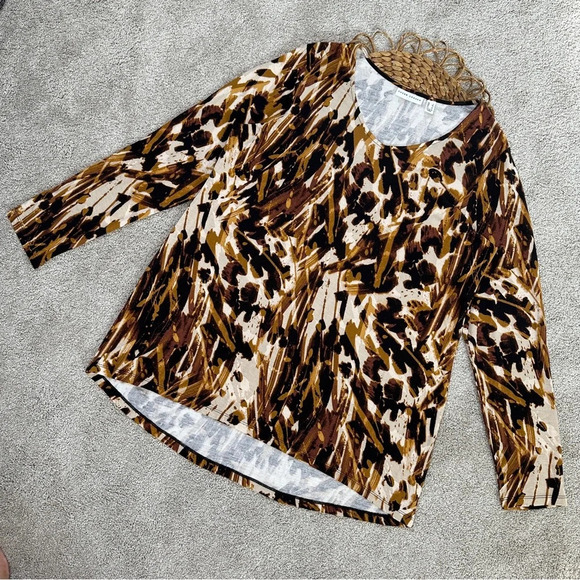 Susan Graver Bundle (2) Long Sleeve Printed Blouse Top Tunic Jersey Boho Size L - Picture 9 of 15